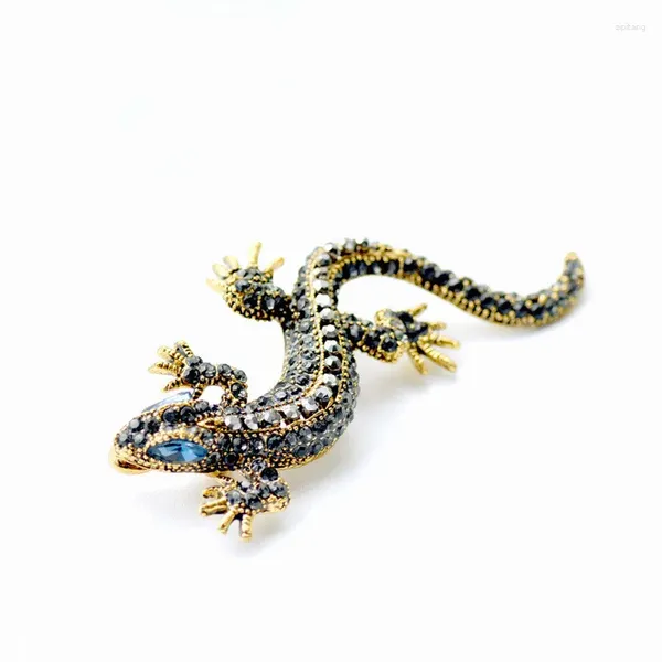 Broches coloridos completos de strass geckos vintage brilhante animal lagarto broche pino embutido acessórios roupas joias de metal