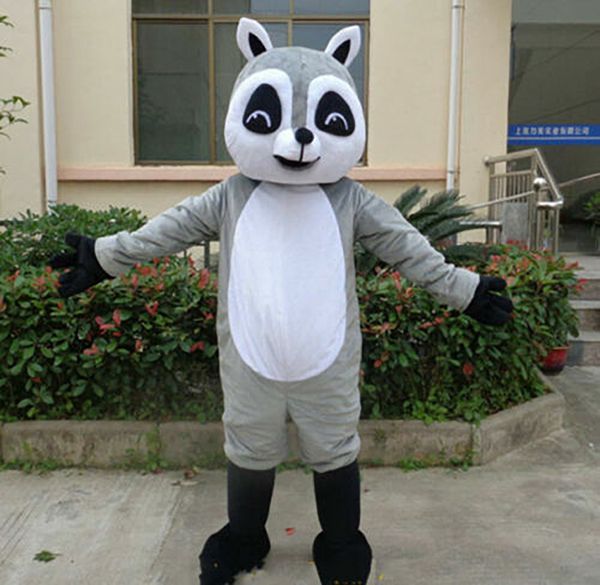 Profissional cinza guaxinim panda urso mascote traje andando dos desenhos animados anime terra desempenho roupas terra adereços roupas