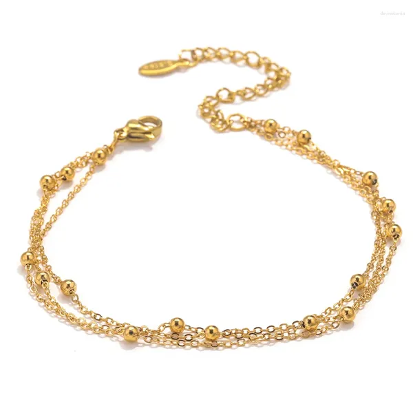 Link pulseiras 2023 aço inoxidável multi-camada grânulo corrente banhado a ouro pulseira moda mulher simples encantos casamento férias jóias presentes