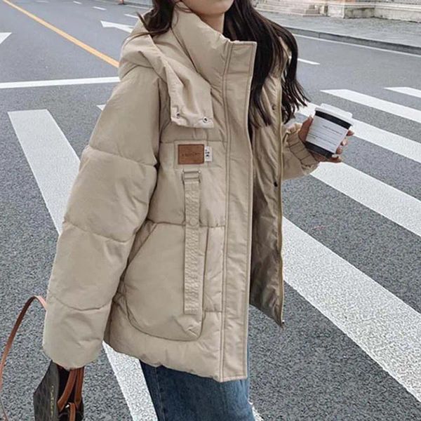Trench da donna Parka Inverno Oversize da donna Casual Cappotto imbottito in stile preppy Sciolto Solido Dolce Elegante Moda coreana Manica lunga