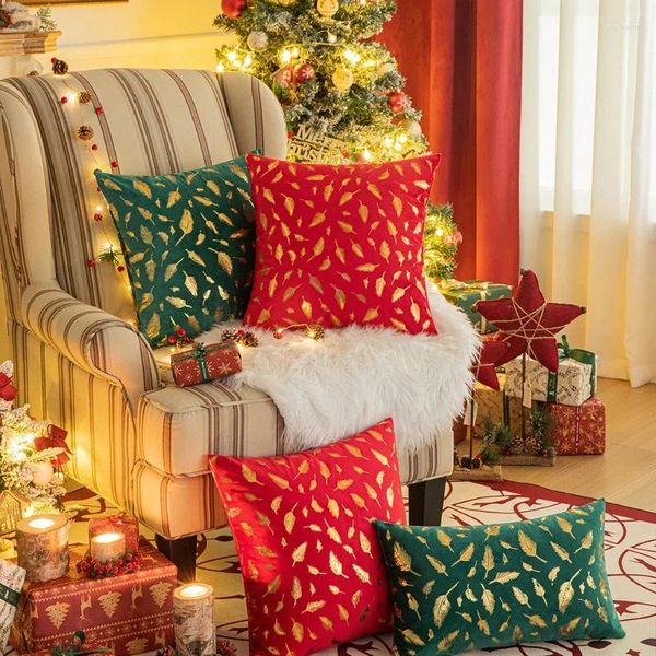 Travesseiro decoração de natal capa de veludo sofá sala de estar casos decoração folha pena