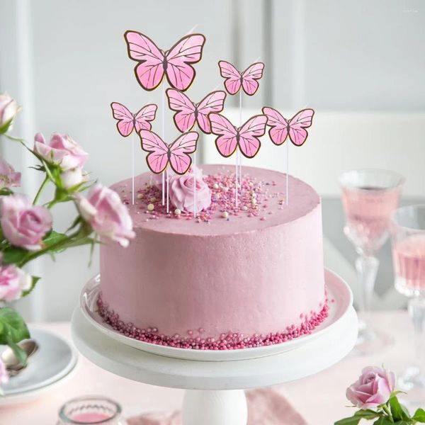 Forniture festive Topper per torta con farfalla rosa viola Ragazze Decorazione di buon compleanno Festa di nozze Dessert Cottura Baby Shower