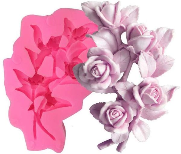 Stampi da forno Sugarcraft Rose Flower Stampo in silicone Fai da te 3D Stampo per fondente Cupcake Strumenti per decorare torte Biscotto Argilla polimerica Stampi per sapone da forno 230421