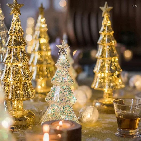 Decorações de natal árvore vidro luz da noite casa ano festa atmosfera decoração ornamentos desktop luminoso artesanato tiro adereços presente