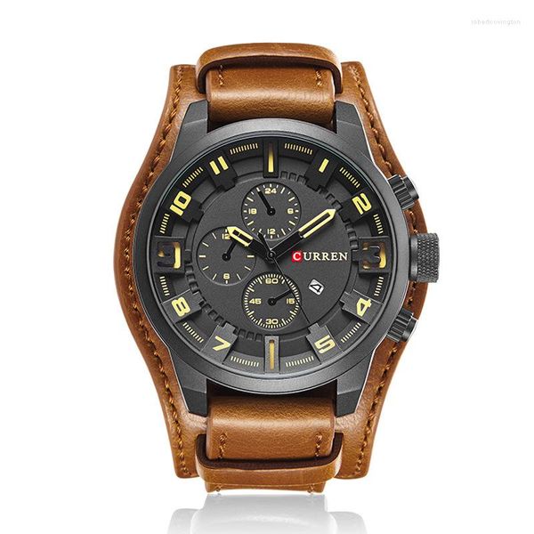 Relógios de pulso Langem de couro grande Strap Men's Watch Male estudantil Quartz Wristwatch calendário automático Relógios de relógio esportivo simples de moda