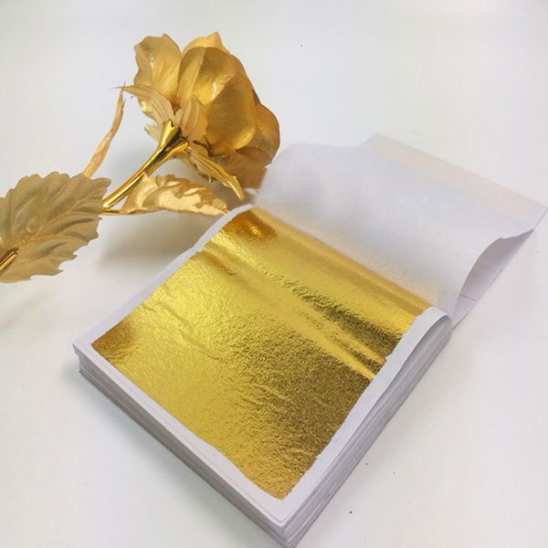 Carta da imballaggio 100/200 imitazione lamina d'oro lamina di carta dorata fai da te arte artigianale carta festa di compleanno torta dessert decorazione