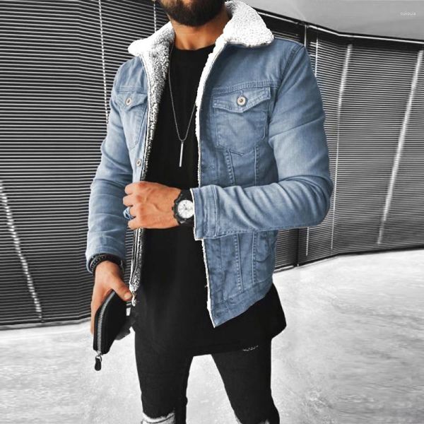 Männer Jacken 2023 Herbst Winter Slim Langarm Einreiher Jacke Mode Solide Männer Denim Mäntel Casual Turn-down Streetwear