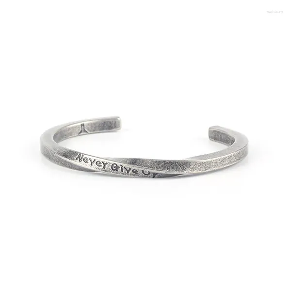 Strang Titan Stahl Bangel Never Give Up Männer Manschette Armbänder Für Frauen Retro Punk Ermutigung Armreifen Viking Schmuck