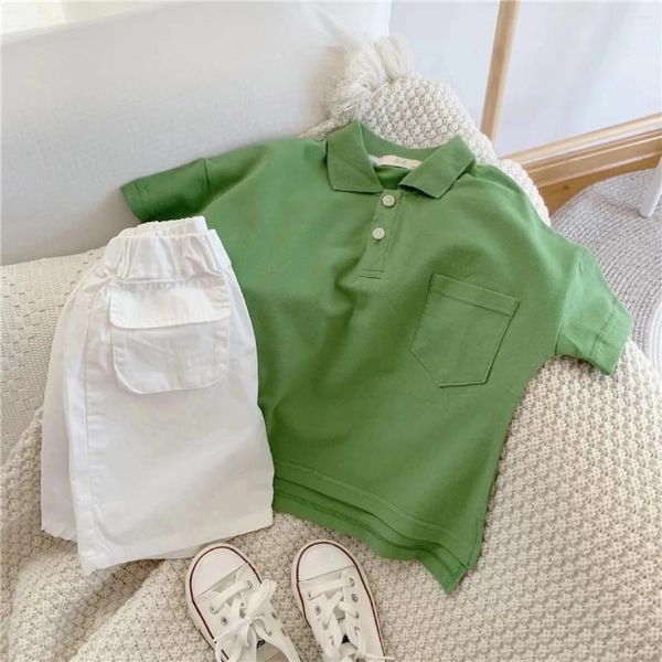 Ensembles de vêtements pour garçons, ensemble d'été 2023, t-shirt à manches courtes en coton, Polo et Short, 2 pièces pour enfants