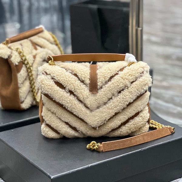 Bolsa de corrente de camurça shearling Loulous Mulheres Crossbody College Bag Messenger Bolsa Bolsa de ombro com aba Bolsa de colcha Bolsa de designer Bolsa de luxo Top Mirror Quality Handbag