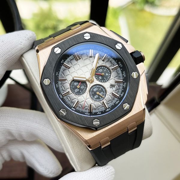 Luxuriöse automatische mechanische Herrenuhr, Timing-Code, 316-Präzisionsstahlgehäuse, 44-mm-Zifferblatt, superstarkes Nachtlicht, Kautschukarmband, vollautomatisches mechanisches Uhrwerk AAA