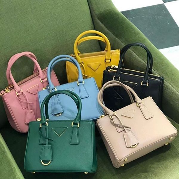 Moda klasik galeria saffiano çanta deri çift çanta mini tote kadın lüks tasarımcı çanta omuz çanta crossbody metal yazı logosu ön tarafta