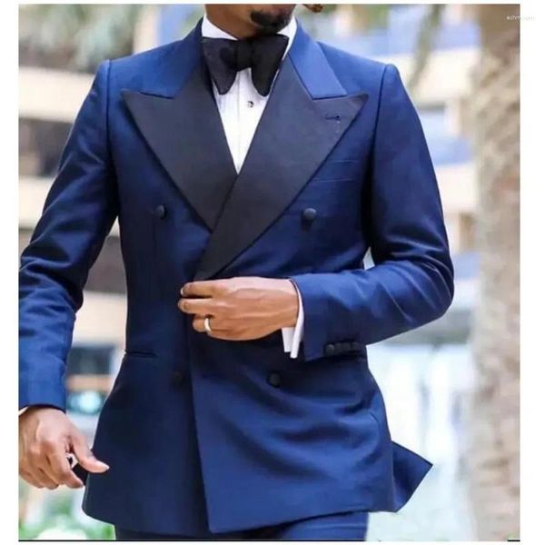Erkek takım elbise özelliğine göre smokin damat için çift göğüs göğüslü terno maskulino ince fit adam blazers set 2 adet ceket pantolon)