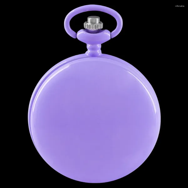 Relógios de bolso simples e elegante estilo circular mostrador roxo relógio de quartzo retro steampunk masculino feminino pingente colar presente