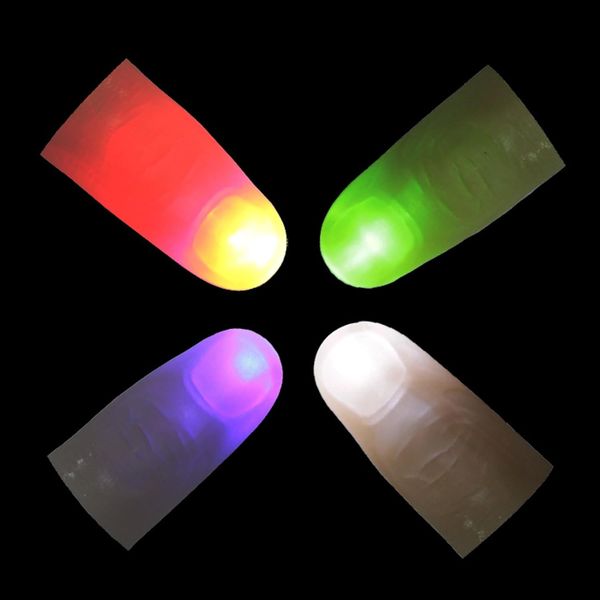 Novità Giocattoli Lampade magiche Suggerimenti per i pollici 1 paio Illumina i trucchi magici con la punta delle dita Giocattolo Halloween Dito finto con luce LED per oggetti di scena per feste