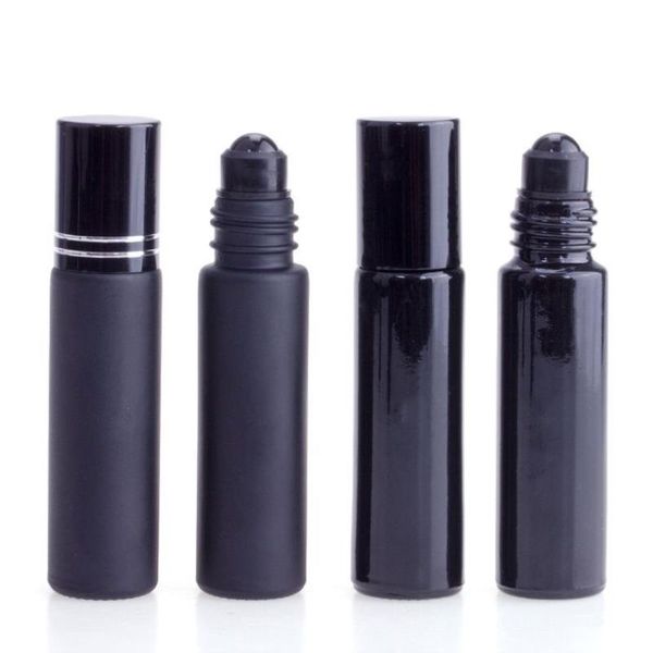 Parfümflasche für ätherische Öle, 10 ml, schwarzes Glas, Roll-on-Parfümflasche mit Obsidian-Kristallrolle, dickwandige Roll-on-Flaschen Clhfo