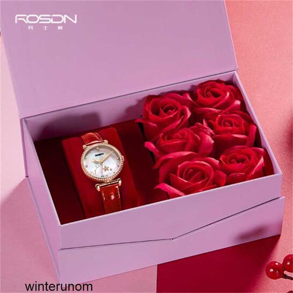 Rosdn Import Watches Houston Watch Womens 12 Constellations Модные женские часы Real Diamond Женские часы Red Beltsteel Belt Real Diamond Pisces Февраль 19m HBD8