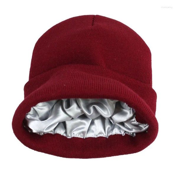 Berets Inverno Outono Mulheres Chapéu De Malha Beanie Homens Skullies Beanies Quente Casual Cetim Forro Crochet Feminino Baggy Cap