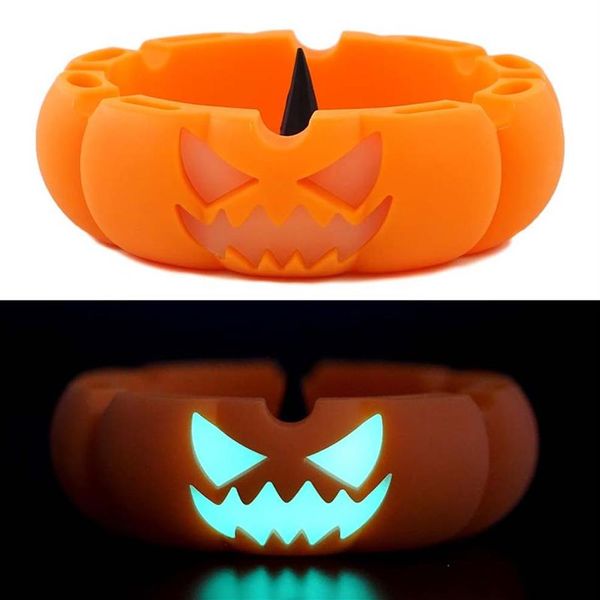 Posacenere zucca che si illumina al buio Contenitore di Halloween posacenere durevoli portacenere portatile in silicone resistente al calore Accessorio per fumatori231H