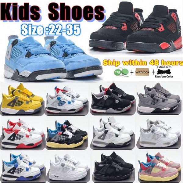 Высочайшее качество J4 Jumpman 4S 4 Детская обувь Малыши Мальчики Баскетбольные кроссовки Дизайнерские молодежные красные громы Прохладный серый Бред Университет Синий Белый