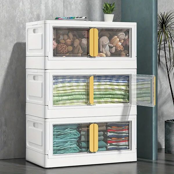 Caixa de armazenamento de grande capacidade de 1 unidade, caixa de armazenamento de brinquedos de roupas de plástico portátil dobrável, recipiente de armazenamento de bonecas, organizador de guarda-roupa doméstico, organização e armazenamento doméstico