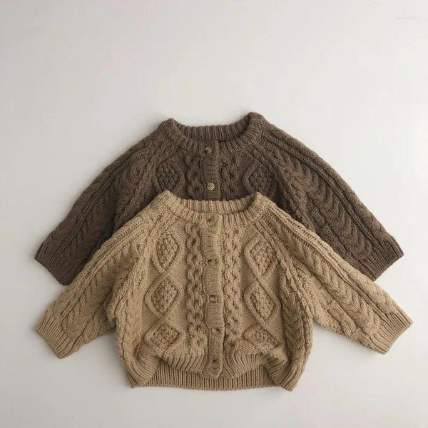 Куртки, осенне-зимний детский свитер, вязаный утепленный кардиган для маленьких девочек, однотонное повседневное пальто для мальчиков, теплая детская свободная куртка