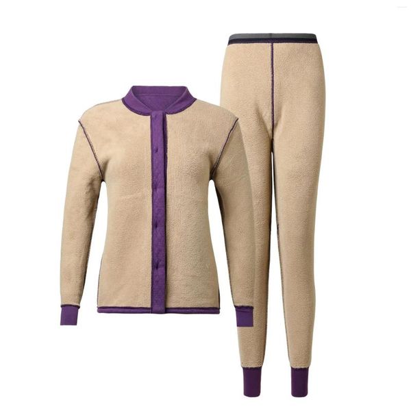 Casacos de trincheira femininos de meia-idade e idosos roupa interior térmica veludo engrossado cardigan conjunto masculino pijamas plus size usar roupas quentes