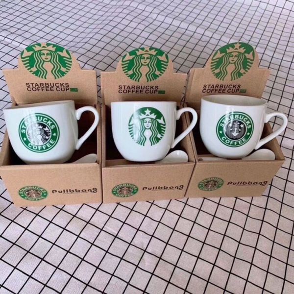 Canecas 100pcs 200ml Starbucks xícara de café com colher canecas de cerâmica branca STARBUCK CAFFE CUPS Starbuck cerâmica-caneca de café copos caixa de embalagem de varejo