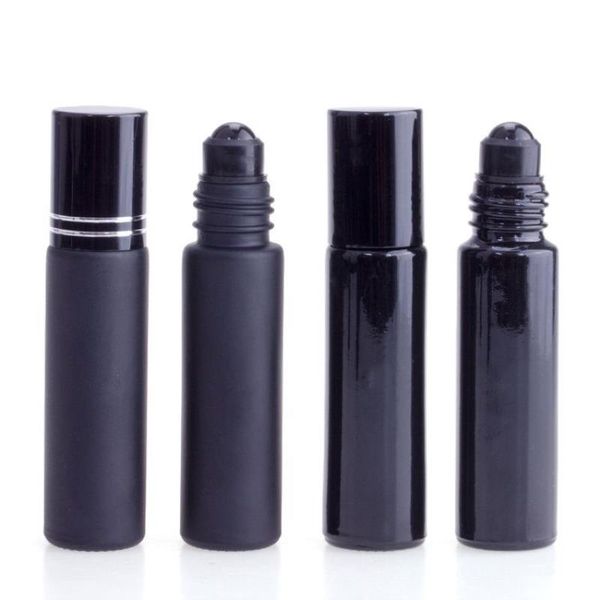 Parfümflasche für ätherische Öle, 10 ml, schwarzes Glas, Roll-on-Parfümflasche mit Obsidian-Kristallrolle, dickwandige Roll-on-Flaschen Huxcg