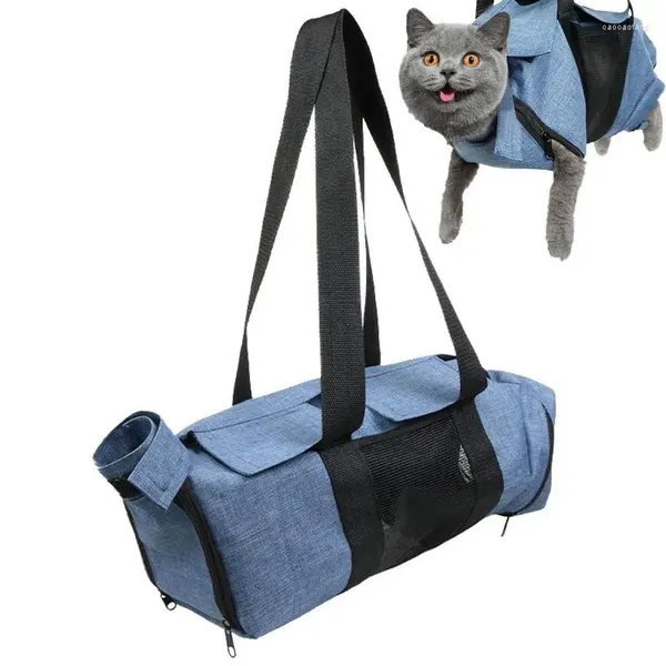 Trasportini per gatti Borsa per rifinitura delle unghie Borsa per trasportini regolabile per animali domestici Sacca per toelettatura Antigraffio Morso da viaggio Tela portatile