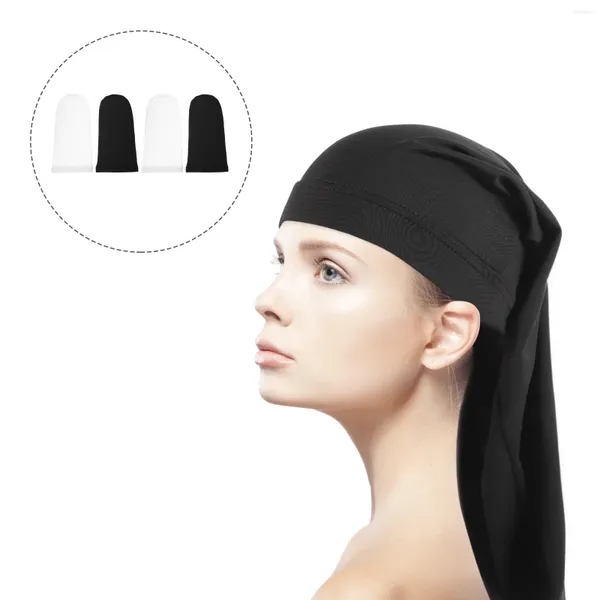 Beralar 4 PCS Saç Bakımı Uzun Kuyruk Kapağı Türban Şapka Örgü Bant kafa Bandı Şapkaları Polyester Headwrap Kapakları Erkek Kadın Bonnet Örgüler