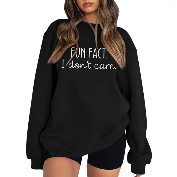 Damen Hoodies Fun Fack: I Dont Care Letter Print Sweatshirt Damen Herbst Winter Lose Pullover Top Übergroßer Grafik Hoodie Streetwear