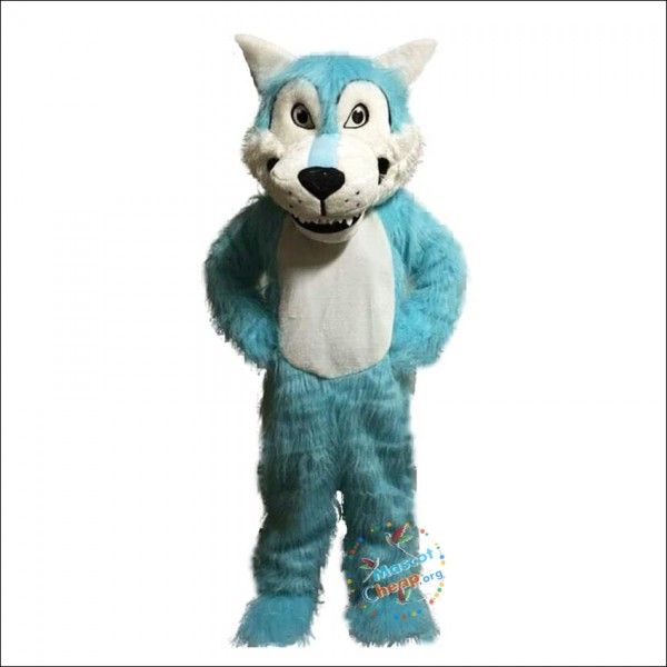 Profissional azul boca grande lobo mascote traje andando dos desenhos animados anime terra desempenho roupas terra adereços roupas