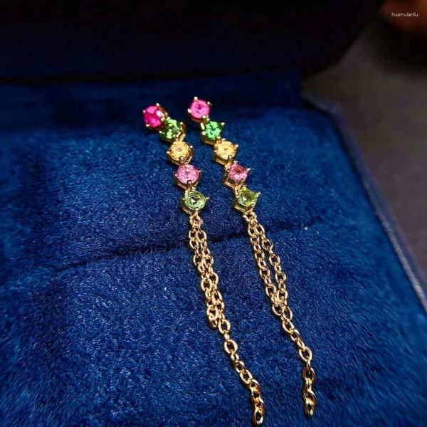 Orecchini pendenti Goccia di tormalina multicolore di lusso per la festa 10 pezzi 3 mm gioielli in argento massiccio 925