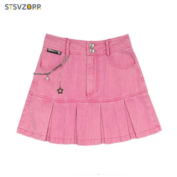 Saias rosa Y2K Saias femininas 2022 Jean Skirt Tutu Skort E Girl Kawaii Punk Summer Clothing P230422