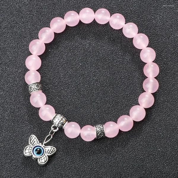 Strand Natural Pink Crystal Stone Beads Brashelets Fashion Woman The Woman Butterfly Penent для влюбленных девушек подарки для ювелирных изделий 6/8 мм братлет