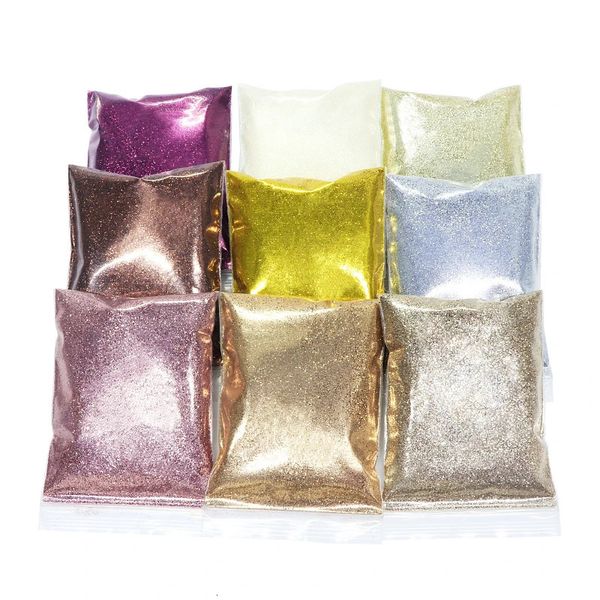 Akrilik Tozlar Sıvılar 9 PCS Toplam 450g Yığın İnce Glitter Tırnak Tozu Altın Gümüş Manikür için Metalik Renk Pigment DIY Tasarım Süslemeleri S 231121