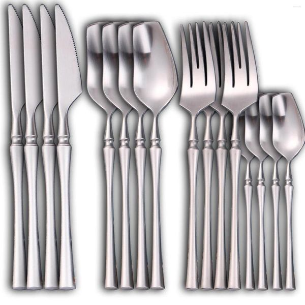 Set di stoviglie 16 pezzi Posate in acciaio inox Cucchiaio Forchetta Coltello Set Posate regalo Argento opaco Stoviglie per la cena Lavabili in lavastoviglie