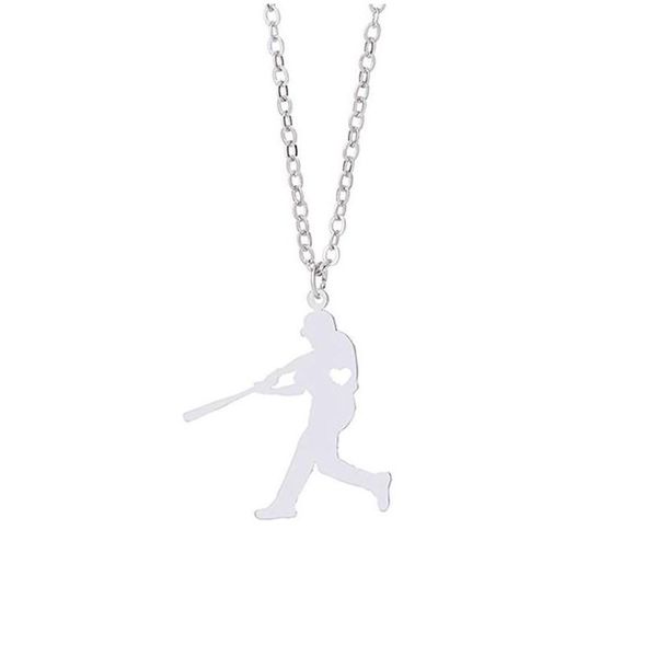 Anhänger Halsketten Baseballspieler Halskette mit Liebe Herz Edelstahl Charm Link Kette Schmuck für Frauen und Männer Kinder Geschenke Dhjkm