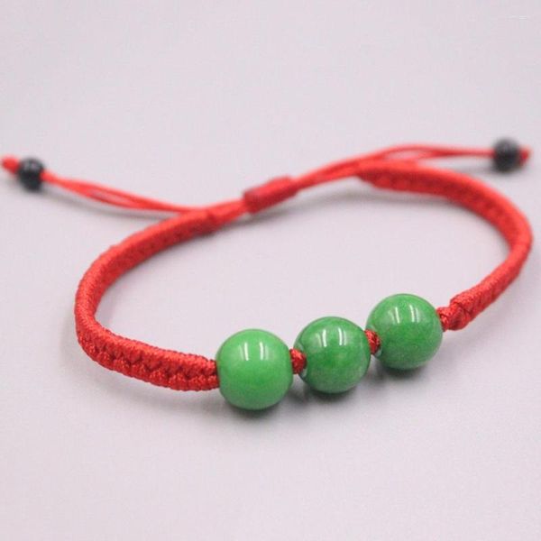 Charm Bracelets Natural Grade A Jade Jadeite Women Round Bead With Red Rope Weave Bracelet 6.3inch