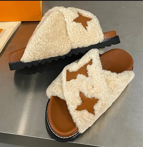 Sıcak Ful Terlik Mules Ayakkabı Düz ​​Shearling Düz Konforlu Mule Siyah Shearling Anatomik INSOL DREADED PLAJ DIŞ GENİŞ TÜRÜ FLUFFYS- Kutu 35-41