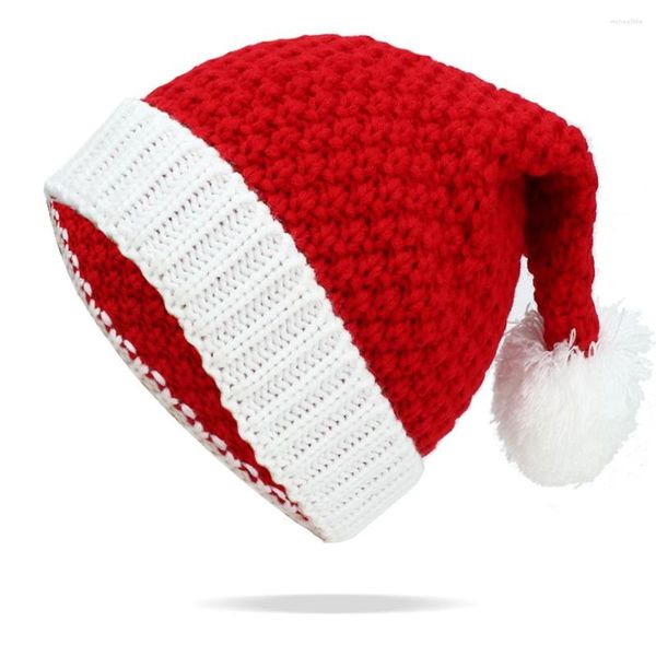 Berets Fashion Рождественская зима теплая красная белая шапочка с точками с вязаной песникой