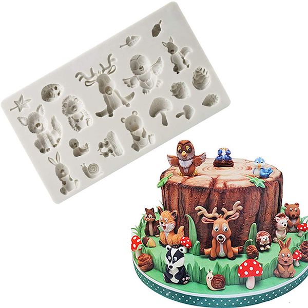 Stampi da cottura Animali forestali stampi di fondente Zoo Stampo in silicone animale per cioccolato Peni di gomma Polimero Resina Sugar Craft Craft Cuppcake 230421