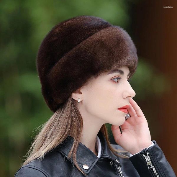 Berets Damenmode Baskenmütze Luxus Nerzhaar Verdickter Thermohut Koreanisch Elegant Lässig Pelz Winter 2023