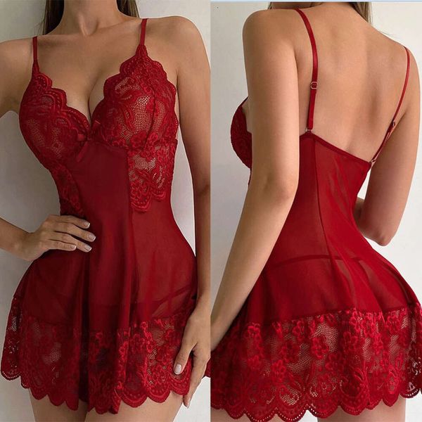 Sexy Dessous für Frauen Pamas Deep V Nachtwäsche Spitze Nachtkleid Exotische Kleidung Kostüme Weibliche Unterwäsche Nachthemd G-String