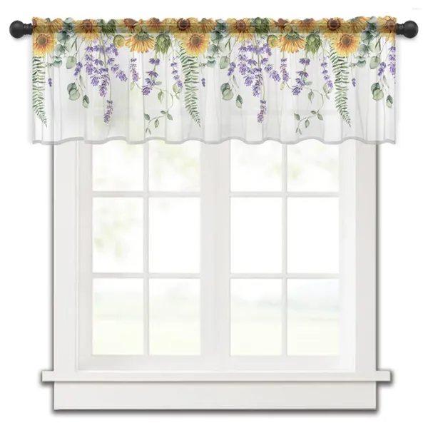 Cortina primavera eucalipto girassol lavanda curto tule janela cortinas sheer voile armário de cozinha decoração para casa pequenas cortinas