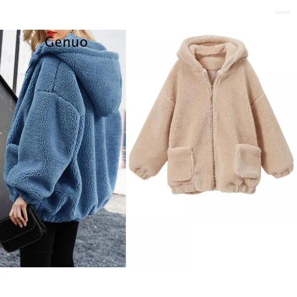 Pelliccia da donna Cappotto caldo da donna Giacca con cappuccio finto Cappotto grande Cappotto invernale in pile spesso Cappotti donna Manteau Femme