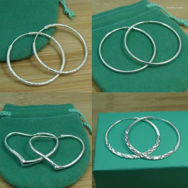 Orecchini a cerchio NAREYO Argento sterling 925 Scrub Cerchio rotondo opaco 35 / 50MM Grande per le donne Regalo di gioielli di moda europei