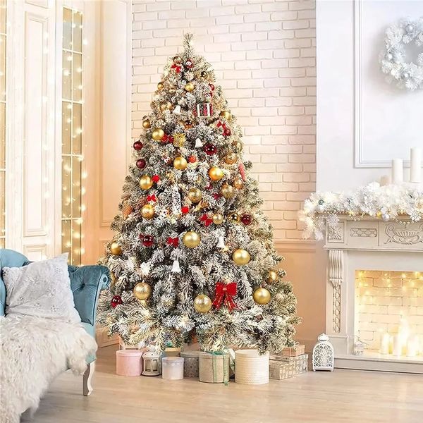 Decorações de Natal Premium Articulada Holiday Tree Village Snow Flocked Pine Artificial W1000 Dicas Dobrável Metal Stand Decor 231121