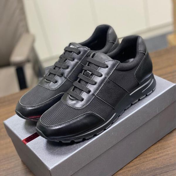 Fashion Dress Shoes Men Bike Running Sneakers Itália delicada Banda elástica de fundo macio de baixo top Black Calfskin Designer respirável Casual Sports Shoes Caixa UE 38-45